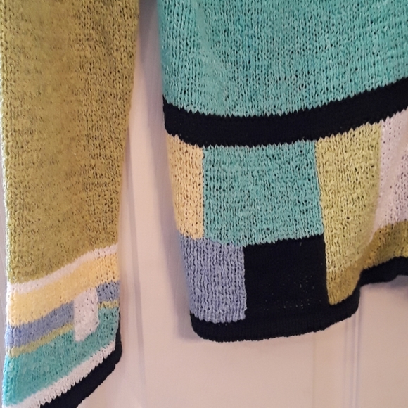 Coldwater Creek Zip Cardigan Aqua Colorblock Large - Picture 2 of 5